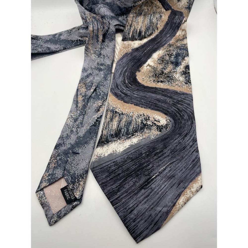 Wrenwear Travel Collection Silk Tie Highway One Big Sur Abstract Gray Beige NEW